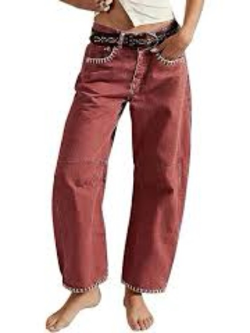 Flamingals XL Rust Barrel Leg Jeans Whipstitch NWT